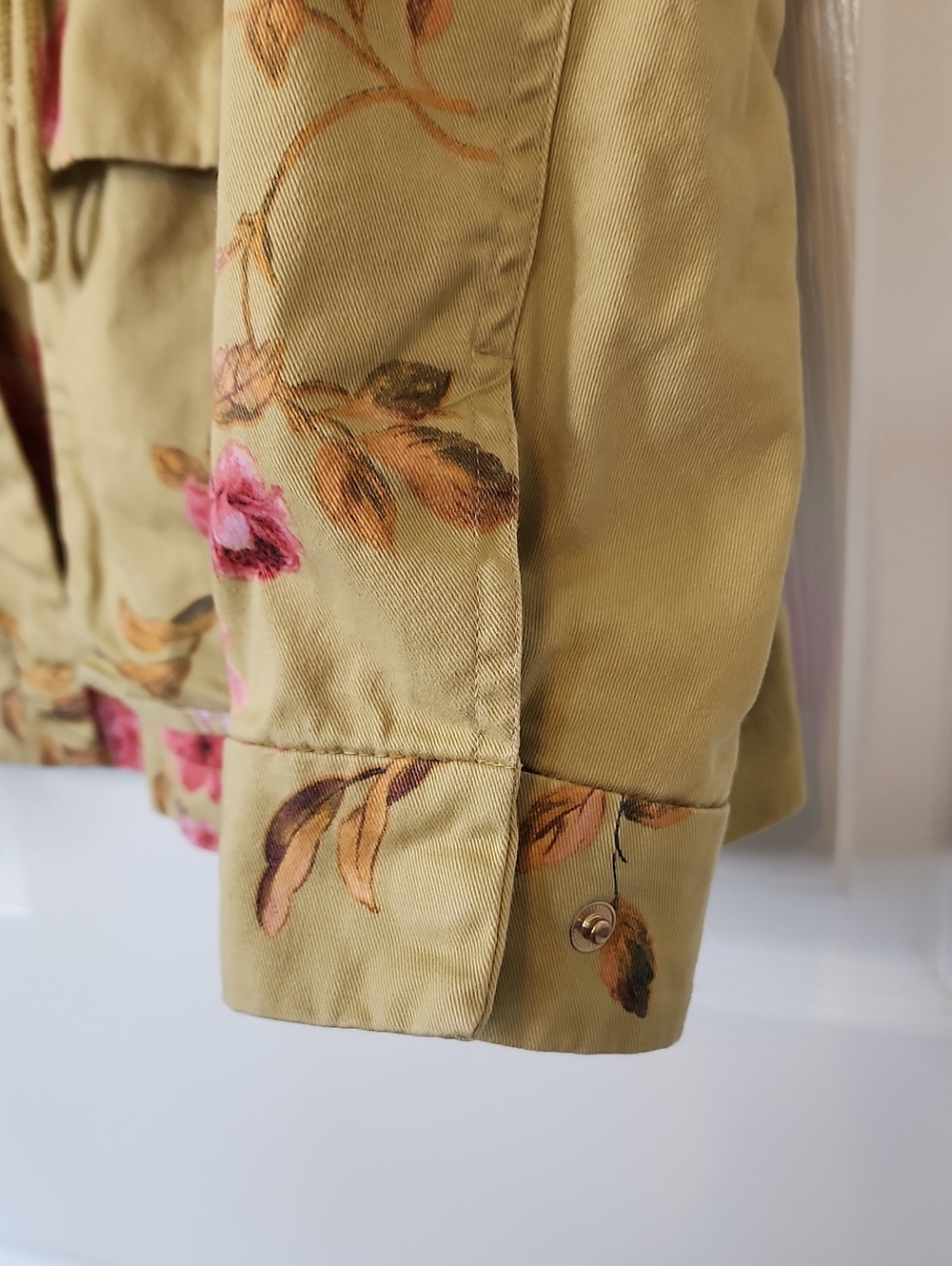 A Loves A Womens Light Olive Green Pink Floral Print Utility Jacket - Picture 4 of 14
